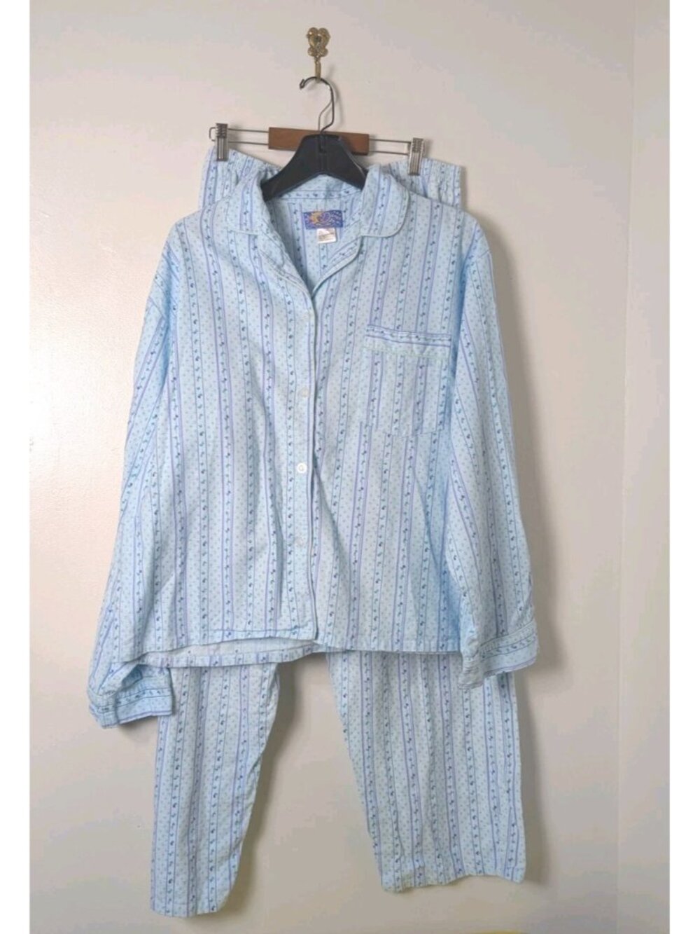 Moon Dance Women's Size 2X Pajama Set Blue Stripe 100% Cotton Soft